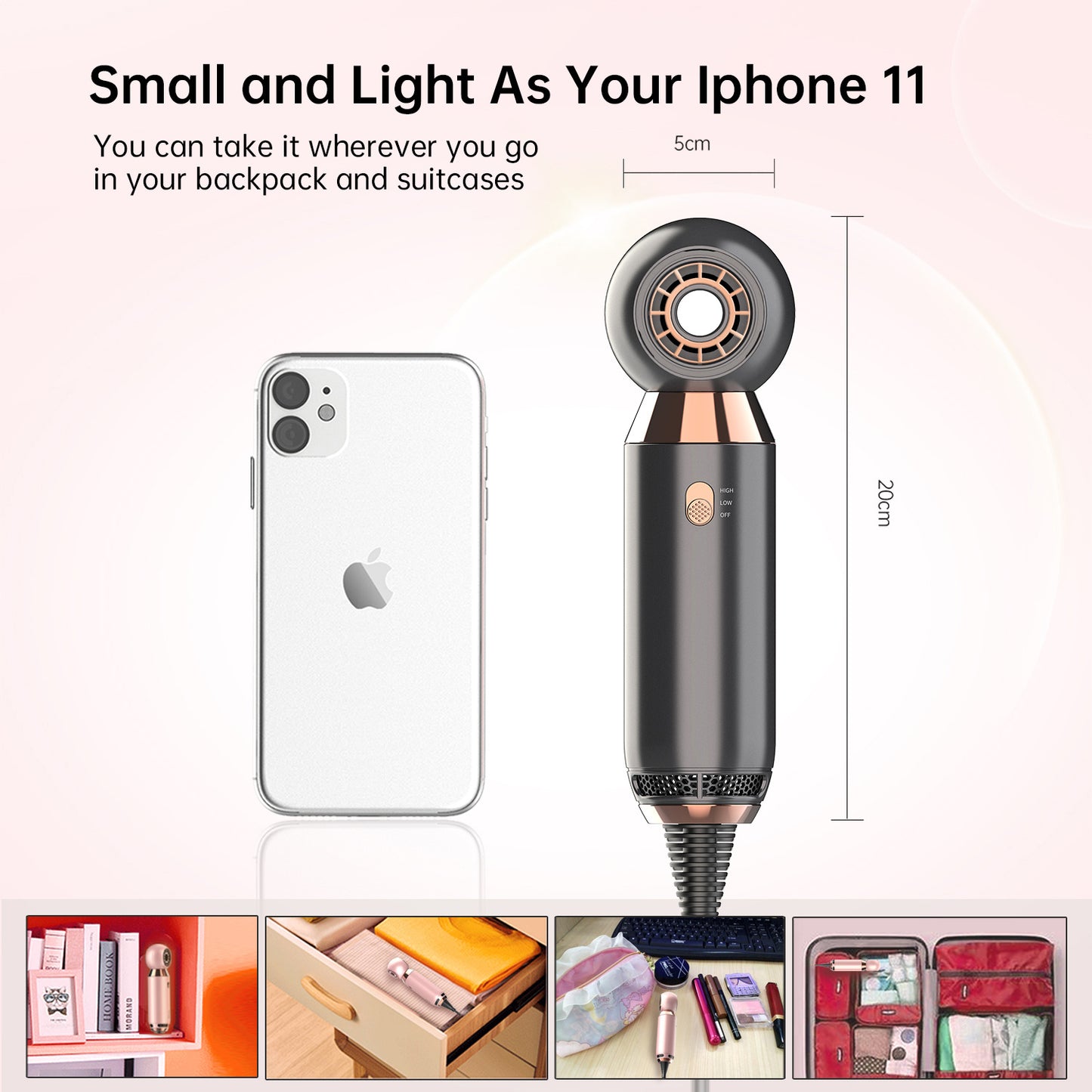 Tragbarer 800W Haartrockner mit Ionen-Technologie, 2 Stufen